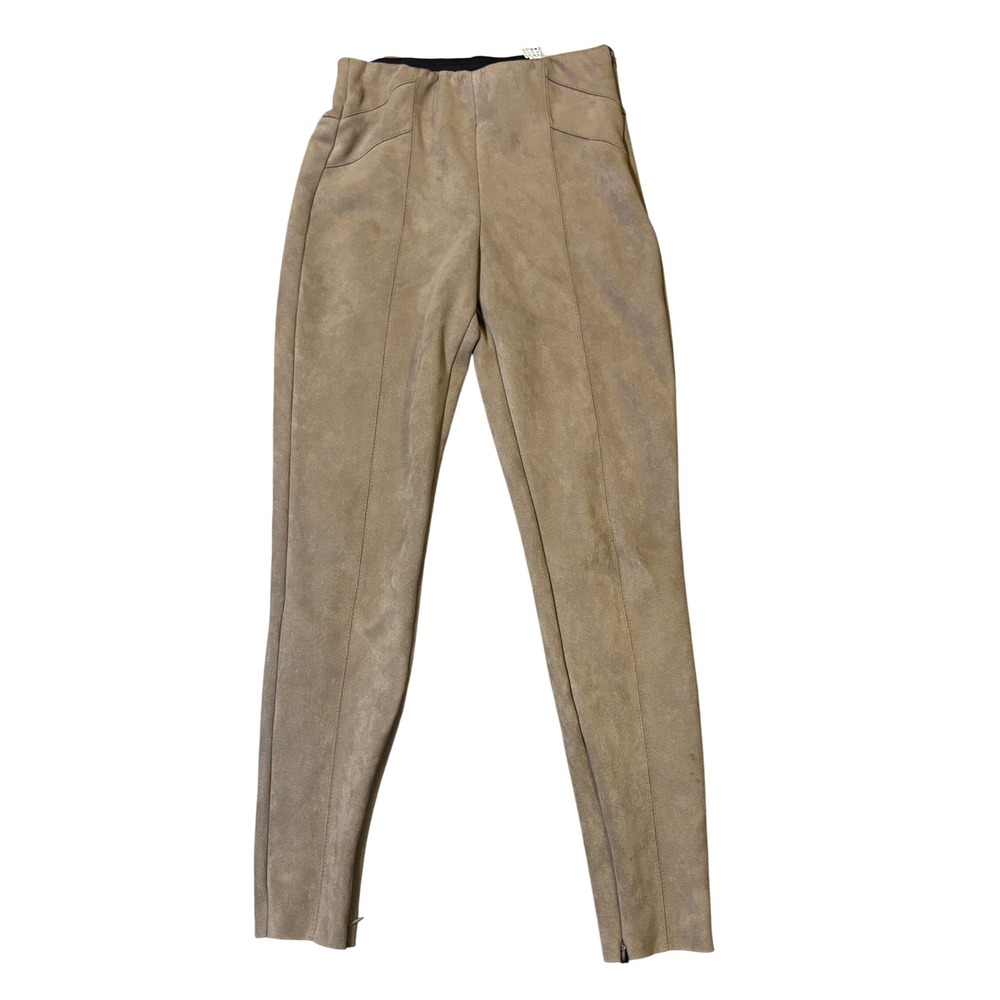 Zara Basic Faux Suede Leggings XS Tan High Waisted Ankle Zip Pants